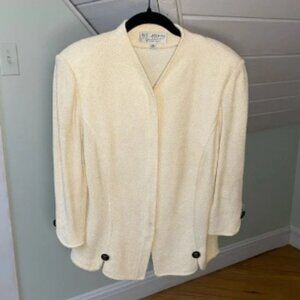 St John Collection Knit Yellow 3/4 Sleeve Blazer Zipper Closure Size 12